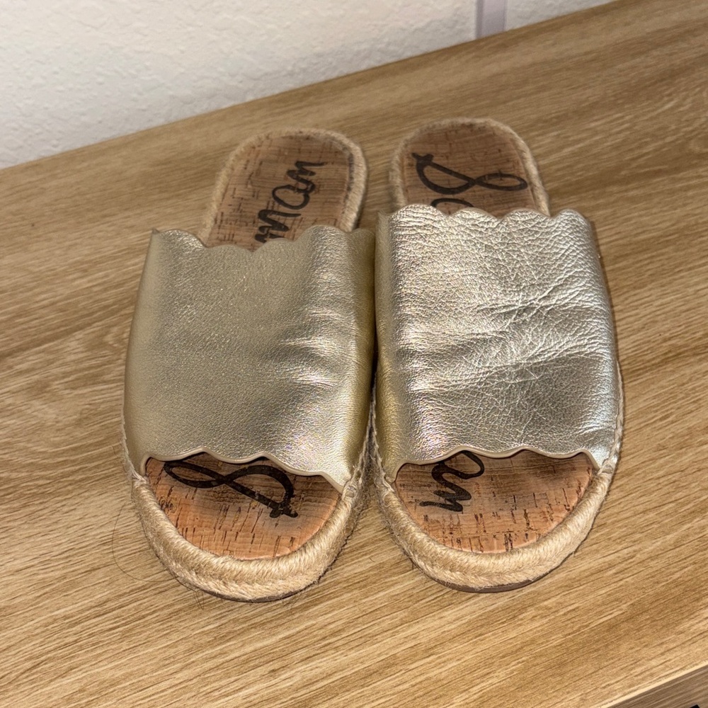 Sam Edelman Gold Scalloped Slip-On Mules